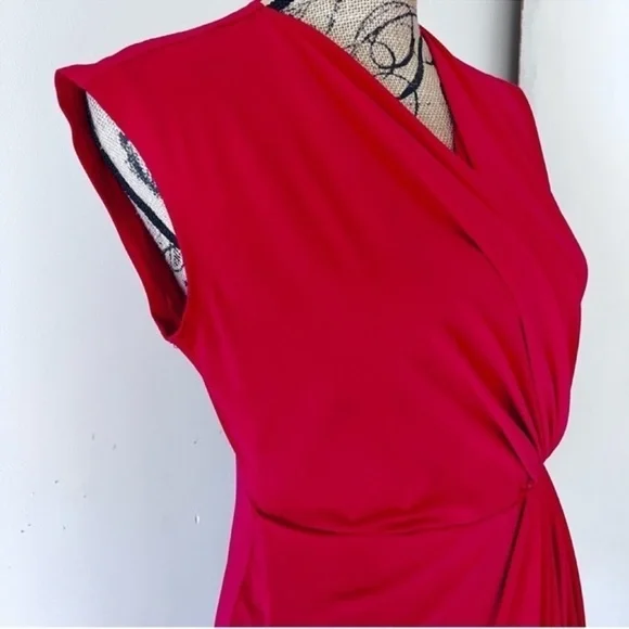 Michael Kors Red Dress faux wrap V-neck dress Sz S/M - Picture 8 of 13